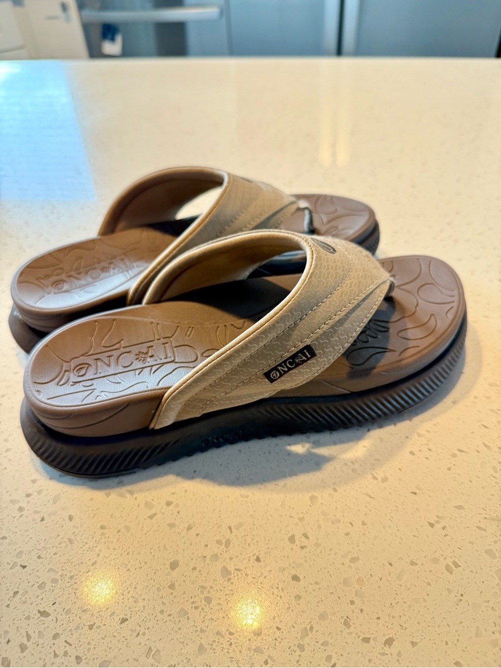 ComfortWave Women's Beige Thong Sandals with Cushioned Footbed